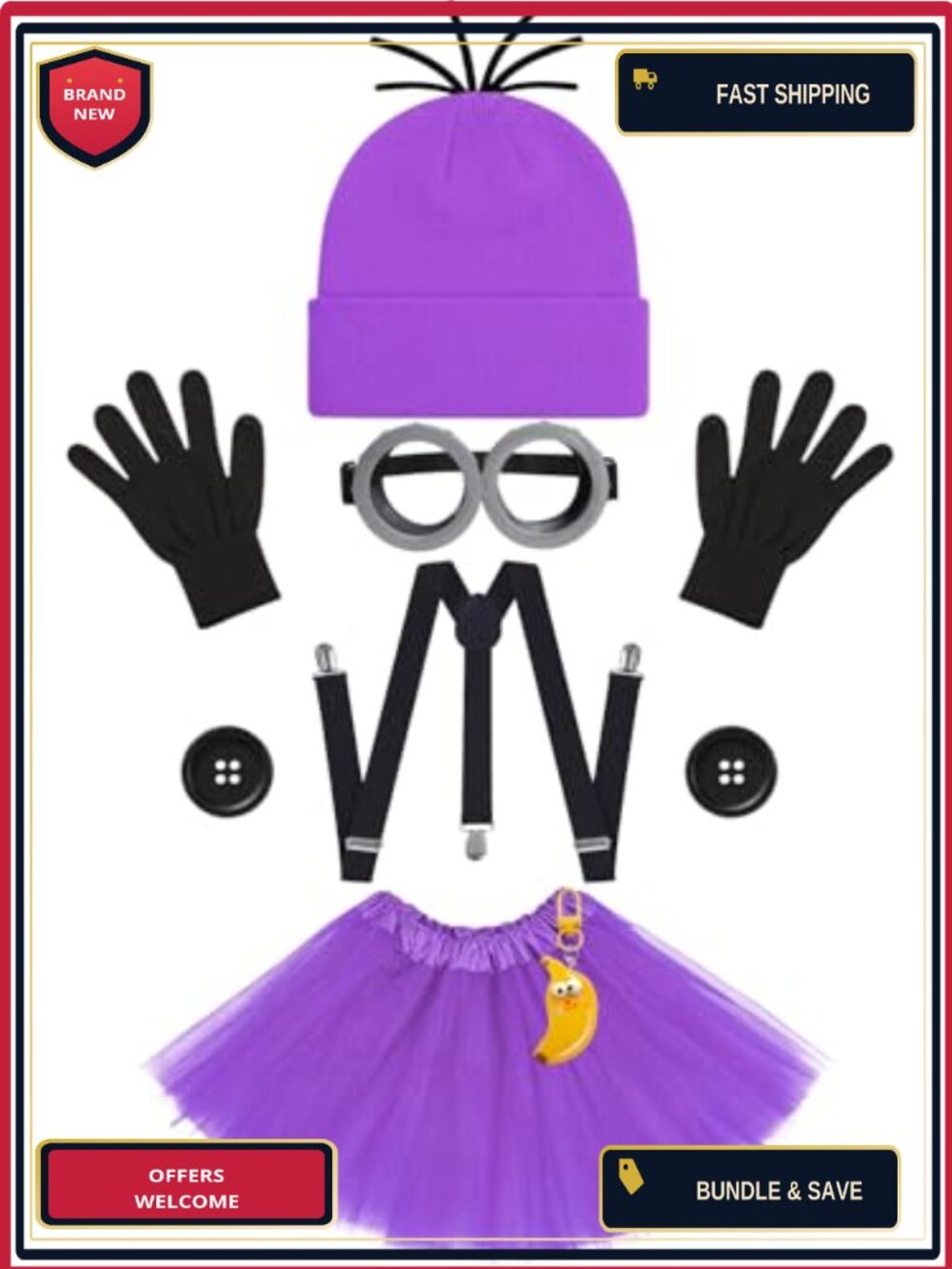 Adult Cartoon Costume Set Knit Beanie Goggles Tutu Suspenders Cosplay Kit